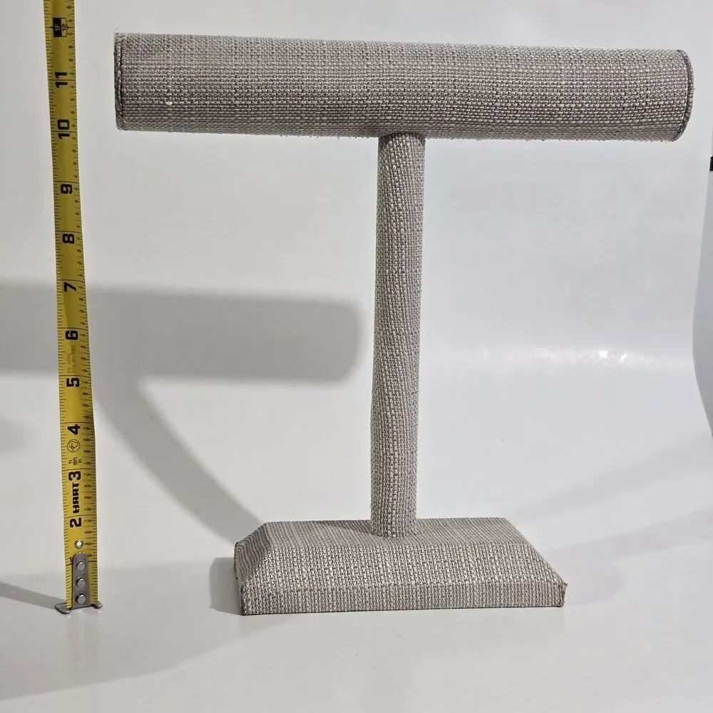 Jewlery Stand - Linen T Bar Tall Bracelet Necklace Organizer - Beige
